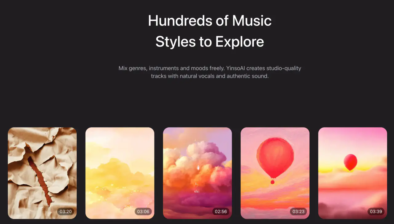 Galería de estilos musicales de YinsoAI con distintas direcciones creativas